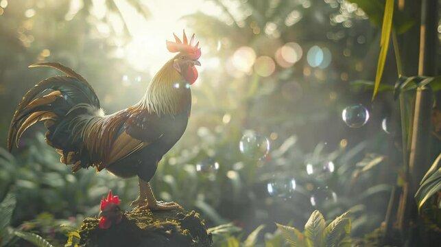 a beautiful and dignified rooster. seamless looping time-lapse virtual 4K video Animation Background.
