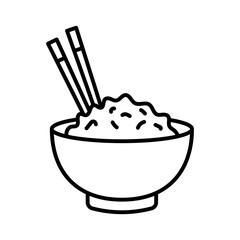 Rice bowl icon. Bowl with rice and chopsticks. Vector Illustration