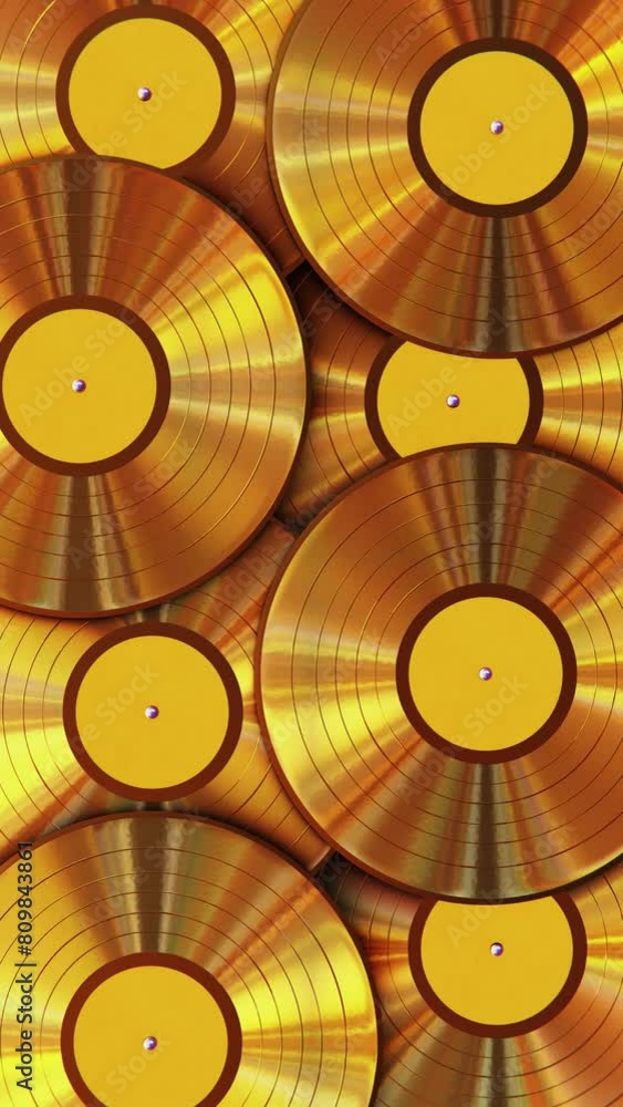 Aufkleber vertical video. realistic looping 3d animation of the fancy colorful golden records with yellow labe