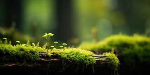 Forest Floor Ecosystem. Nature Landscape. Sprouts And Moss Bathed In Sunlight. Generative AI
