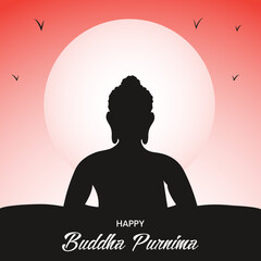 Vector illustration Lord buddha meditating silhouette for Buddha Purnima festival.