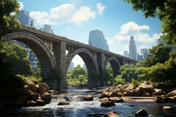 Picturesque Stone arch river. Travel tourism. Generate Ai