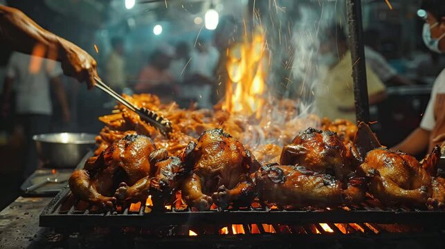 grilled chicken that is so delicious and delicious. seamless looping time-lapse virtual 4K video Animation Background.