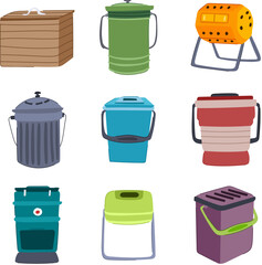 compost bin set cartoon. garbage waste, organic vegetable, pile recycle compost bin sign. isolated symbol vector illustration