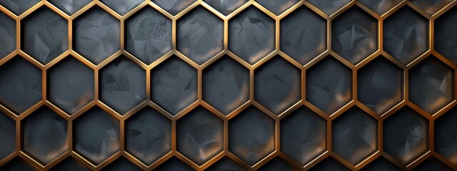 A grid of hexagons background.