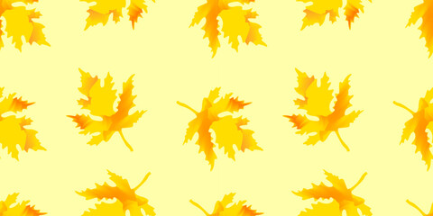 Autumn seamless pattern with bright yellow maple leaves. Vector decorative background for printing on fabric, paper packaging, seasonal festivals and holiday design.