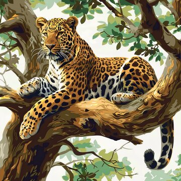 A beautiful lepard on the tree is watching 