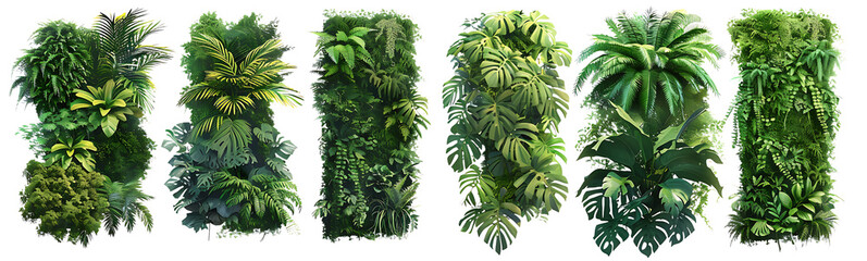 Lush Tropical Green Garden Walls with Exotic Plants - Cut Out