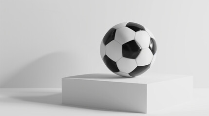 Classic Soccer Ball on a White Pedestal in a Minimalist Setting