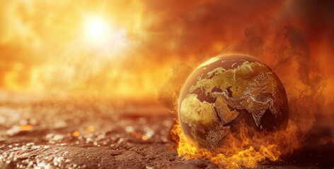 earth burning Global warming concept. Heatwave on earth. Climate change