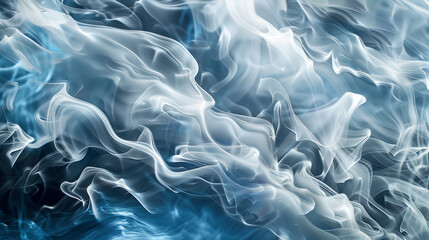 Obraz premium Smoke billowing in a captivating dance of silver and blue, mimicking the lively energy of a stormy sea.