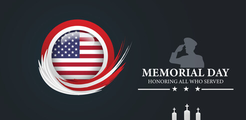 USA Memorial day usa flag button vector poster