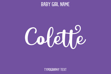 Colette Woman's Name Cursive Hand Drawn Lettering Vector Typography Text on Purple Background