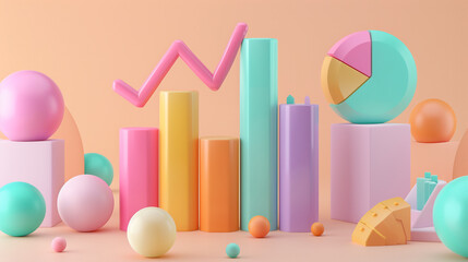 Pastel Colored Graphs and Charts with 3D Geometric Shapes