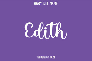  Edith Woman's Name Cursive Hand Drawn Lettering Vector Typography Text on Purple Background