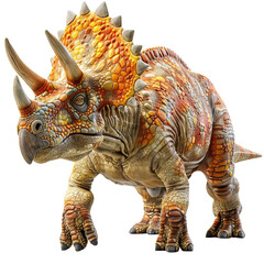 A Triceratops showcases its colorful scales 3d render, transparent background, PNG