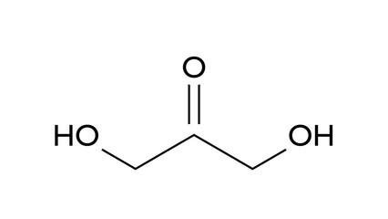 dihydroxyacetone molecule, structural chemical formula, ball-and-stick model, isolated image saccharide