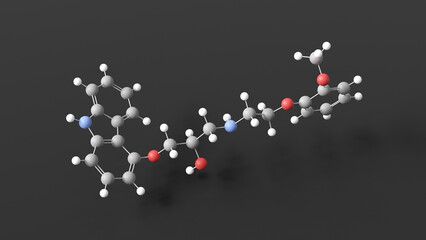 carvedilol molecular structure, alpha-adrenergic blocking agents, ball and stick 3d model, structural chemical formula with colored atoms
