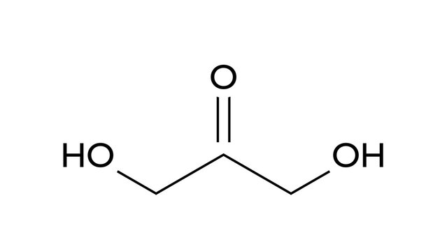 dihydroxyacetone molecule, structural chemical formula, ball-and-stick model, isolated image saccharide