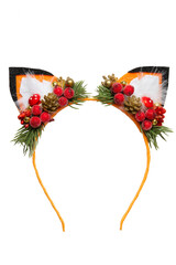 Children's headband with cat ears, berries and fir cones on a branch, birthday headband, headdress...