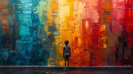 A boy painting a symphony of colors on the city's walls, his art a vibrant tribute to the rhythm of...