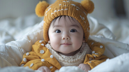 Cute smiling adorable asian baby girl. Beauty, studio, portrait, little.