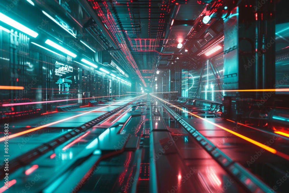 Poster cyberpunk style background with a sense of technology, future technology line background and light e