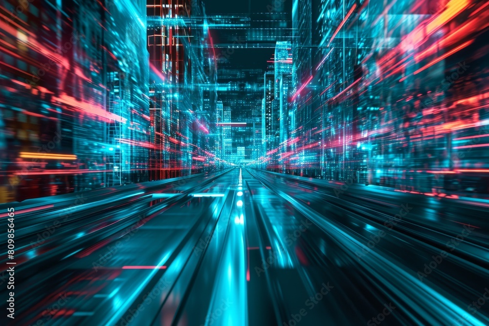 Poster cyberpunk style background with a sense of technology, future technology line background and light e