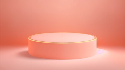 Empty circular pedestal set against a peach fuzz backdrop. Ideal space for displaying beauty products.