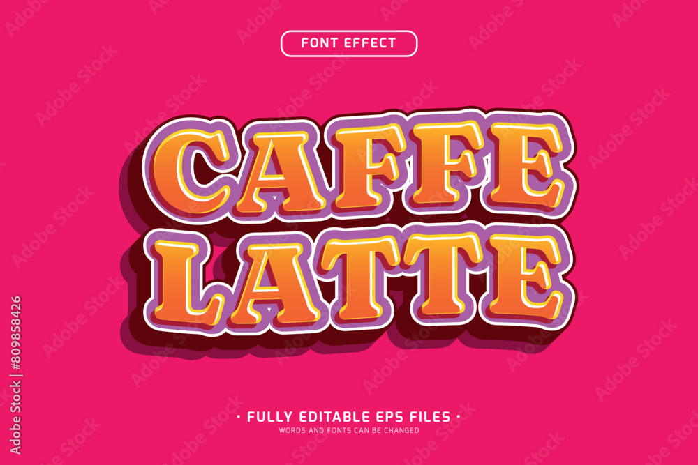 Poster embossed look editable text effect with caffee latte word isolated on pink background