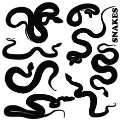 silhouette venomous snake collection or desert on the water snake silhouette flat logo icon vector illustration clipart Snake silhouette set Isolated silhouette snake for a danger warning sign design