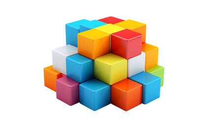 Fototapeta premium Colorful 3D blocks stacked up in a pyramid shape on a black background.