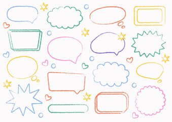 Fototapeta premium The speech bubble. A hand-drawn pencil message in the form of rainbow clouds. Grunge style frames. Vintage style. Comic talk balloon. For posters, ads, postcards, social media, parties, patterns.