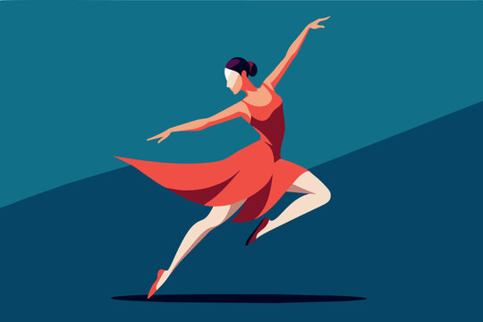 Ballerina in red pirouettes beautifully during a stage performance