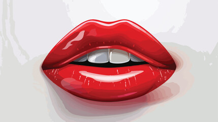 Slightly ajar mouth with bright red glossy lips isolated