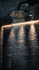 Tranquil shower scene with warm lighting