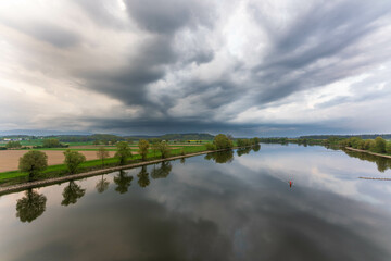 Supercell of a storm cloud over the Danube in the Landreis Straubing-Bogen Bavaria Germany.