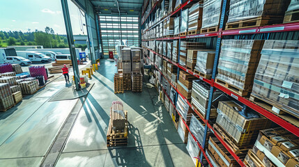 The photo shows the Comfort House warehouse, a hub of logistics and distribution. AI generative technology enhances warehouse management visuals.