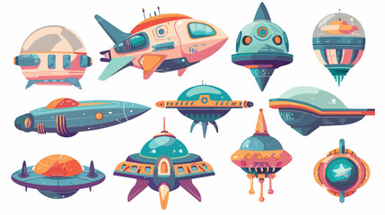 Spaceship and UFO. Alien unidentified spaceships and