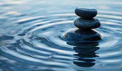Title: Tranquil spa zen stones on serene water surface