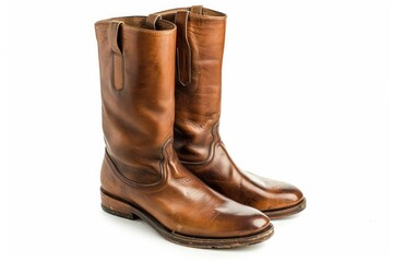 Classic leather riding boots photo on white isolated background