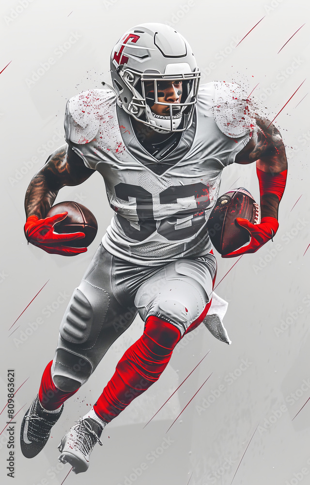 Poster dynamic football player in action, showcasing speed and strength on the field