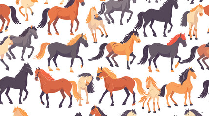 Horse breeding flat vector seamless pattern. Purebree