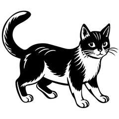 Obraz premium Black and white of a cat, presented in a clear, vector style suitable for various graphic uses.