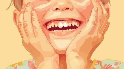 Happy Child hand close to face Vector illustration. V