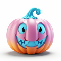 3D rendering of a cute pumpkin icon in pink and blue colors isolated on white background