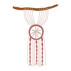 Obraz premium room macrame wall hanging cartoon. vintage table, diy tapestry, scandinavian woven room macrame wall hanging sign. isolated symbol vector illustration