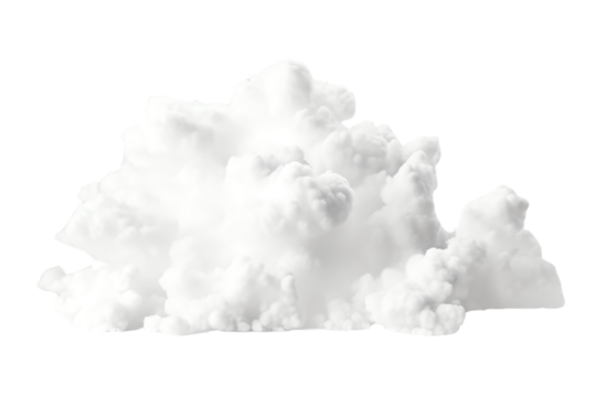 3D of a cluster of foggy clouds, low and dense, gently enveloping the base, neatly isolated on a transparent background