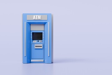 3D Blue ATM automatic deposit finance machine icon isolated on blue background. Money transfer account online concept, E-business finance money payment service concept. Minimal ATM icon.3d render.