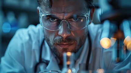 Focused Scientist Examining Sample in a Modern Laboratory